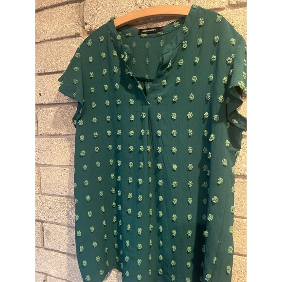 Merokeety Womens Green Swiss Dot Flutter Sleeve Top Size L - Picture 2 of 7